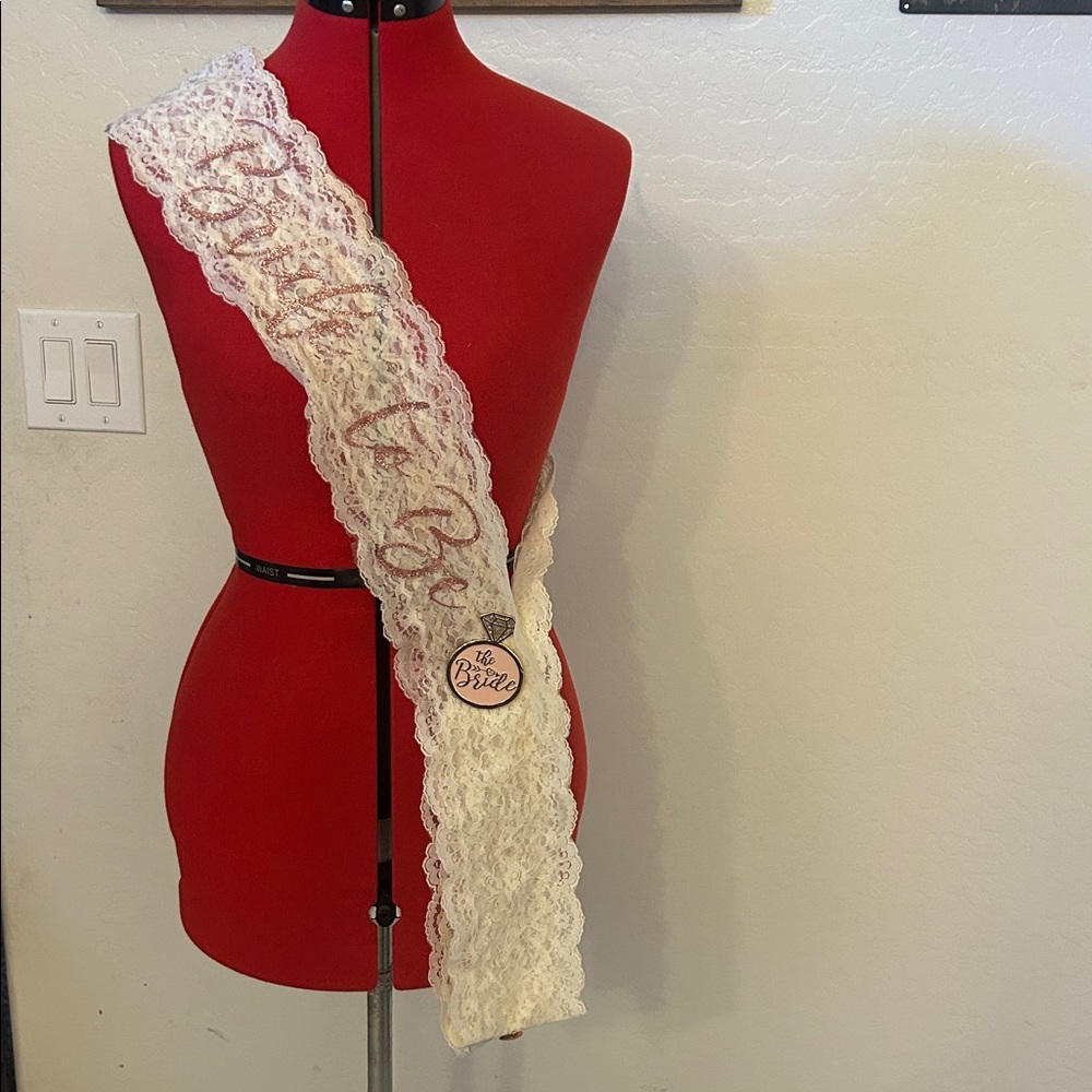Off White Lace Bride Sash with removable pin